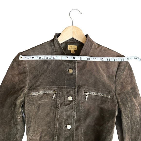 Caslon Womens Mid Length Dark Brown Suede Lather Jacket with Belt Size S - Picture 10 of 16